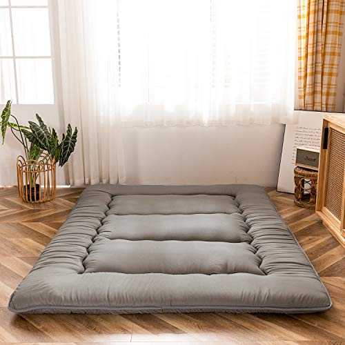 MAXYOYO Japanese Floor Mattress Futon Mattress, Thicken Tatami Mat Sleeping Pad Foldable Roll Up Mattress Dormitory Mattress Pad Floor Lounger Pillow Bed (Charcoal Grey, Double)