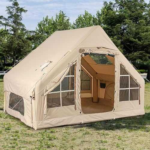 Customize what you need Inflatable Camping Tent with Pump, 6㎡ Glamping Tents for 3-4 People, Easy Setup 4 Season Waterproof Windproof Luxury Cabin Tent with Mesh Windows & Doors