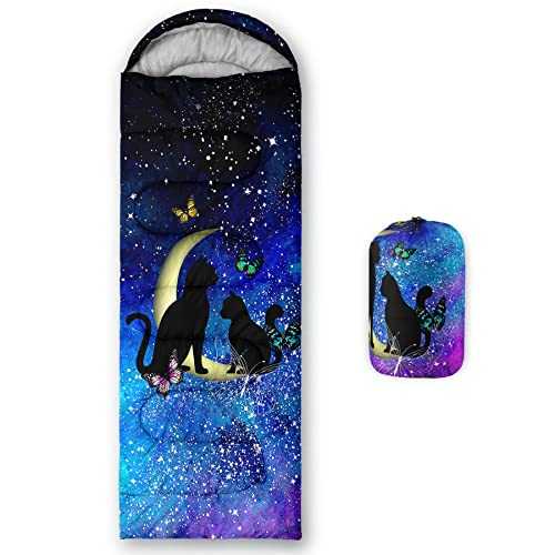 Axolotl Sleeping Bag for Kids Adults,Black Neon Cat Sleeping Bag Lightweight Warm Portable Outdoor Indoor,Waterproof Cold Weather Sleeping Bag with Compression Sack for Camping Backpacking Hiking