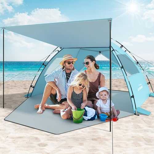 Elegear Beach Tent for 4-5 Person with Extra Large Canopy, Portable Sun Shelter Tent with UPF 50+ UV Protection, Beach Shade with Expandable Porch, Easy Setup Sun Tent for Beach, Camping, Fishing