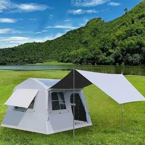 Inflatable Camping Tent, 6-8 Man Big Air Tent with Pump & Panoramic Skylight Large Family Tent Includes Mesh Windows & Canopy, PU3000+ Waterproof Glamping Pop-Up Tents, Blow Up Tents, Quick Build