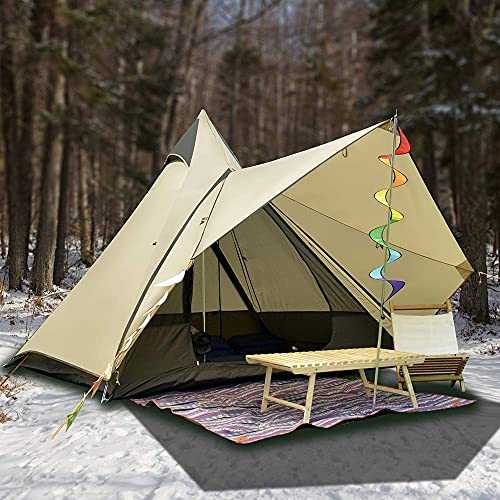 Camping Teepee Tent Yurt with Screen 4 Season Double Layers Waterproof Anti-UV Windproof Tents for Outdoor Hiking Hunting 3-4 Person