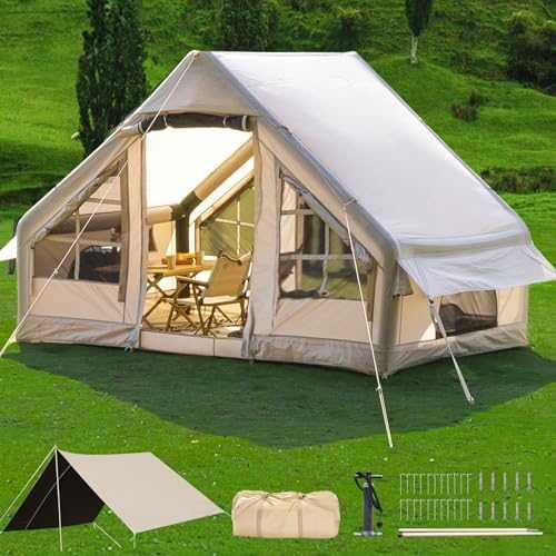 DanCoom Inflatable Tent with Rainfly, 2/4/6/8 Person Family Inflatable tents for Camping, Big Air House Tent Includes Air Pump, Easy Setup Large Blow Up Tents, Glamping Tents Large Vestibule