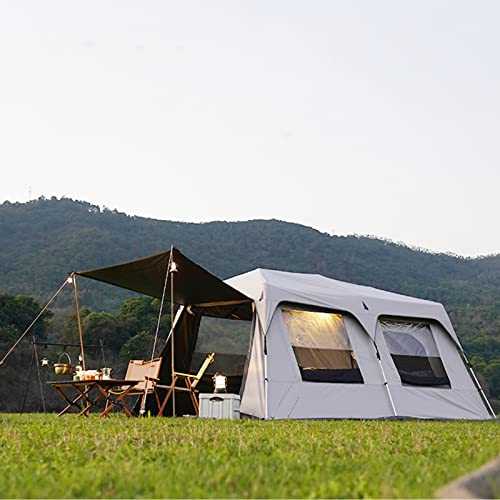 Layer Double Camping Tent 12 Person, Family Cabin Tents, 2 Rooms, Straight Wall, 3 Doors and 3 Window with Mesh, Waterproof, Big Tent for Outdoor, Picnic, Friends Gathering