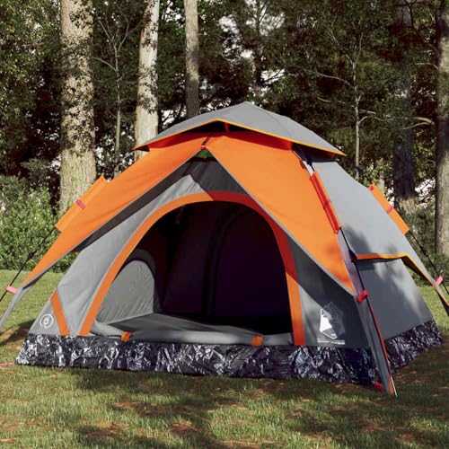 NQJIBUE Home Garden,Camping Tent Dome 4-Person Grey and Orange Quick Release