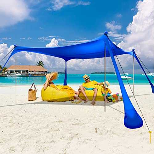 kegemor Beach Tent Sun Shelter UPF50+ 10x10 FT Windproof Pop Up Canopy Shade with Sand Shovel Carrying Bag, Portable Lightweight Outdoor Family Sunshade for Camping Trips Backyard Fishing Picnics