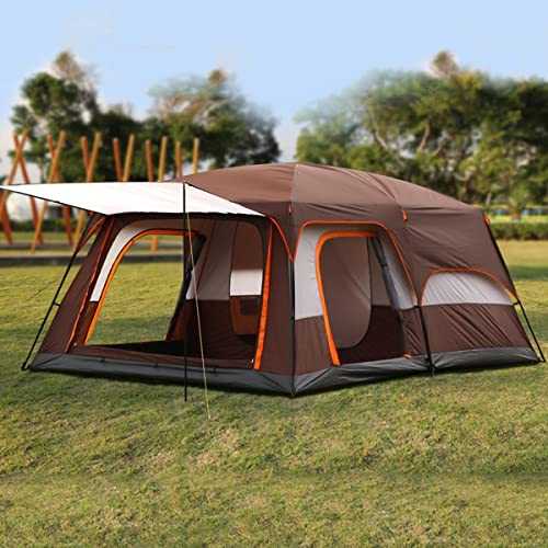 ATAAY 6 Person Tent Double Layer Tent for Camping Family,Waterproof Outdoor Tent with Porch,2 Bedroom+Living Room Tent,Advanced Ventilation Dome Tent (Color : Green) (Brown)