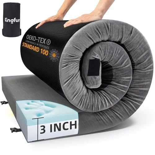Kingfun Memory Foam Camping Mattress, 3 Inch Waterproof Floor Foldable Portable Roll up Mattress Bed, Comfortable Car Camping Sleeping Mat Pad, Truck Bed Tent with Removable Cover Travel Bag…