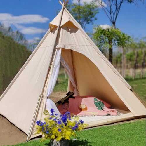 Outdoor 2M Canvas Camping Pyramid Tipi Tent Adult Indian Teepee Tent for 2~3 Person