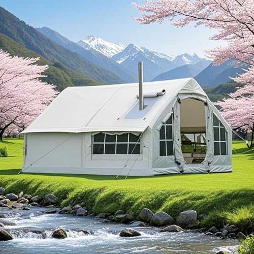 ZHNANDAMAI 6-8 Person Inflatable Tent for Camping with Windows and Pump Air Glamping Tents for Camping Adult Easy Setup 4 Season Blow Up Tent Waterproof Windproof Outdoor Oxford Cabin Tent
