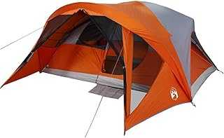 vidaXL 6-Person Family Tent Cabin - Grey/Orange, Waterproof Camping Shelter with E-Port, Ventilation, Storage Pocket, and Carry Bag