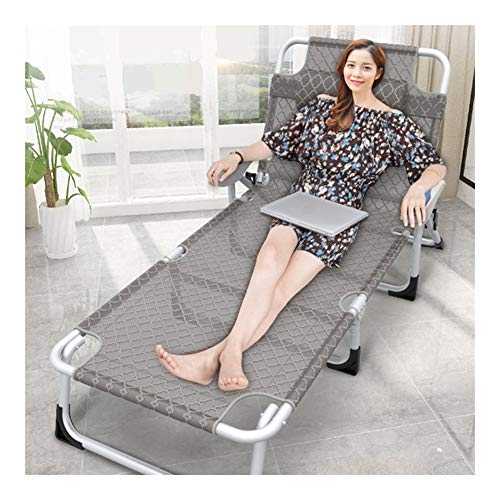GXXINGIN Portable Folding Bed，Camping Cots, Portable Folding Bed Adjustable Recliner Individual Office Nap Bed with Headrest and Armrest Tourism, Summer Camp,Beach Bed (Color : Gray)