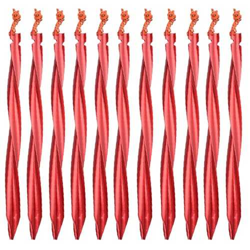 Azarxis Tent Pegs Aluminium Alloy Tent Stakes Lightweight Heavy Duty Garden Nail 18cm 25cm for Outdoor Camping Awning Tarp Hiking Gardening Park Lawn Beach Sand with Storage Pouch Bag (Red - 25cm)