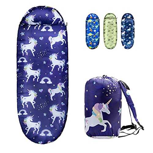 Rioyalo Kids Sleeping Bags for Girls – Unicorn Rainbow Star – YOLO 45 Camping Sleeping Bags for Kids with Carry Bag - Outdoor and Indoor (Unicorn-PL)