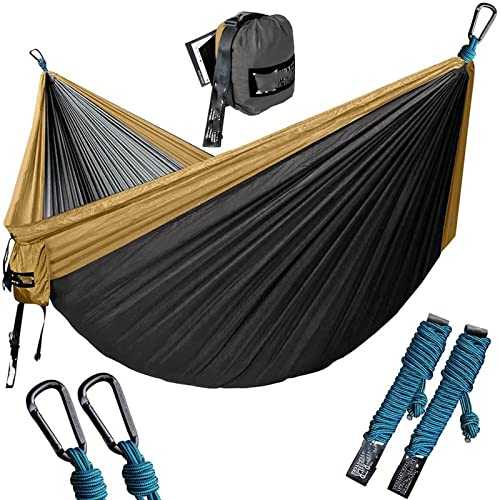 Double Parachute Hammock for 2 Lightweight Portable Outdoor Camping & Travel Hammock Ideal for Garden Patio Adventure & Survival (Brown)