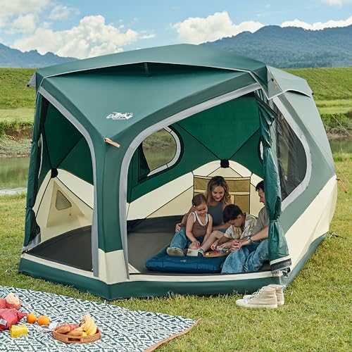 4 Person Instant Pop up Tent, Easy 60 Second Setup Family Tents for Camping, Camping Hub Tent, 2 D-Shaped Doors & 4 Mesh Windows, Spacious Interior, Upgraded Ventilation
