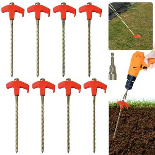 8" Screw in Tent Pegs 8 Pcs with Drill Dapter, Luminous Drillable Tent Stakes, Heavy Duty Ground Anchors Screw in for Outdoor Camping Awnings Accessories Stuff，Glow-in-the-Dark Tent Peg