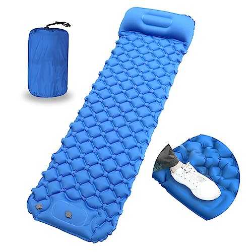 BIHEE Camping Mat Inflatable Single Sleeping Mattress Sleep Mat Pad with Pump for Outdoor Backpacking, Hiking, Travel, Blue