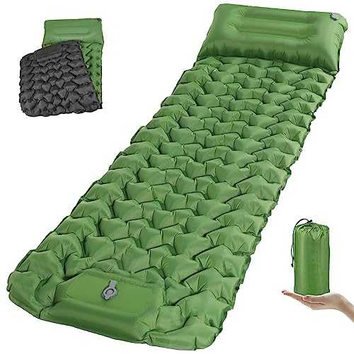 TENQUAN Camping Mat 9CM Thick Self Inflating Camping Mat with Built-in Foot Pump Pillow Ultralight Waterproof Camping Mattress Camping Bed Sleeping Mat for Travel Backpacking Trekking Hiking (Green)