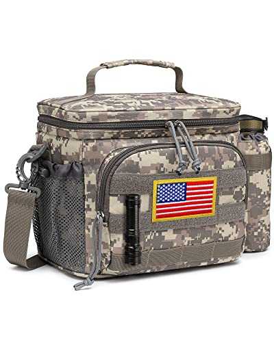 TACTICISM Tactical Lunch Box for Men, 12L MOLLE Lunch Bag Adult, Up to 8 Hours Insulated lunchbox, Large Durable Leakproof Cooler with Detachable Water Bottle Pouch, for Work Camping, ACU Camo