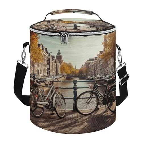 YJWANDO Premium Cooler Bag, Bicycles in Amsterdam Print Camping Cooler Bag Camping Gear Adjustable Shoulder Strap Cooler Camping Ice Chest, style