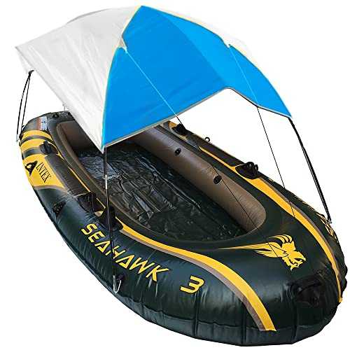 Floving Inflatable boat sun umbrella sailing awning roof Awning Top Cover fishing tent beach Sunshade Blue (4 Persons)