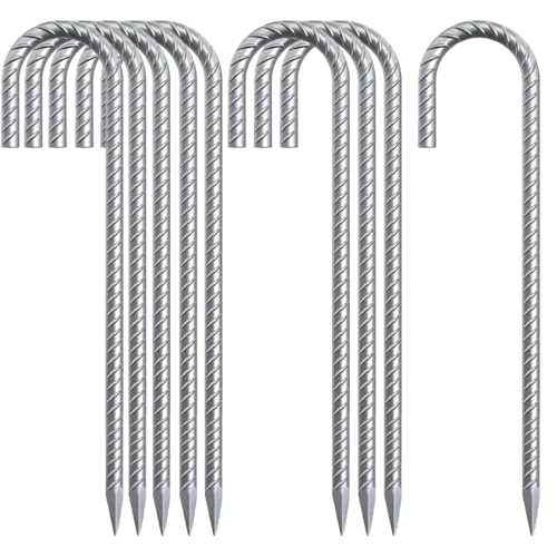 Cobenga 30 Pcs Tent Pegs Metal Heavy Duty, 12inch Heavy Duty Trampoline Tents Anchor Ground Pegs, Strong Galvanised J-Shape Rebar Stakes for Outdoor Camping/Garden/Swing/Gazebo/Football Goal