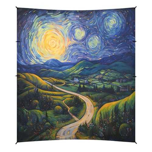 Camping Sun Shelters Village Path in Starry Night Oil Painting Beach Canopy 126 * 110.2in