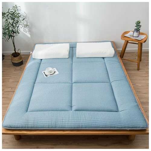 Japanese Floor Mattress Portable Foldable Futon Mattress for Camping Roll Up Sleeping Pad with Extra Thick Padding Breathable Floor Lounger Guest Bed Blue 180x200cm