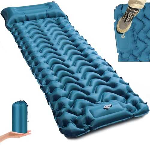 COVACURE Camping Mat - 3.9" Thick Inflatable Sleeping Mat with Built-in Foot Pump, Unique Wave-shaped Air Cells with pillow Inflatable Mattress for Camping, Backpacking, Hiking, Tent Trap Traveling