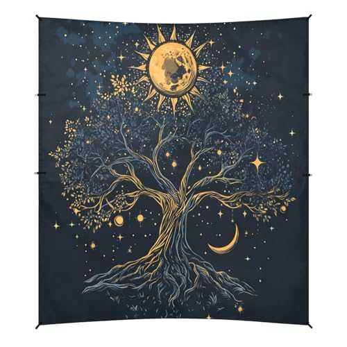 Camping Sun Shelters Tree Of Life with Sun Moon Stars Beach Canopy 126 * 110.2in