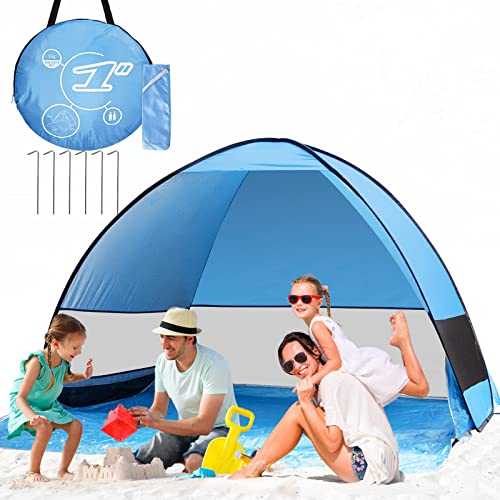 TGAHTMI Pop Up Beach Tent Sun Shelters with SPF50 + Mosquito Net，UV Protection Windproof Beach Shade Outdoor Portable Beach Tents Extended Floor 2 Adults with one Kid Park Hiking Picnic Touring