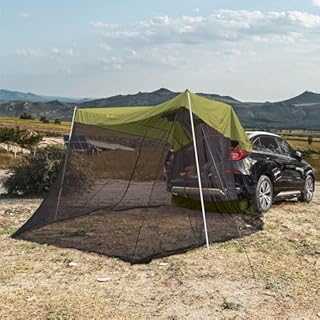 Universal Car Awning Tent with Mesh Walls – Sun Shelter for 4-6 People, Hatchback Camping Screen Room, Portable Green Tailgate Canopy for Outdoor Adventures