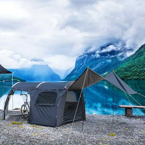 MAIZOA Family camping tents, Bicycle storage tents, Family tents with 1 room, 1 Storage room and recreation room, Curtains and netting for separating rooms, Family Tent for Outdoor Bicycle Touring