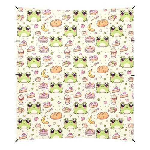 Camping Sun Shelters Cute Frog Face with Tiny Icon in Bakery Concept Beach Canopy 126 * 110.2in