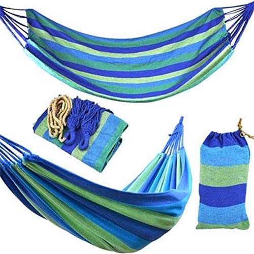 HJUGHPN Hammocks 280 * 150cm 2 Persons Striped Hammock Outdoor Leisure Bed Thickened Canvas Hanging Bed Sleeping Swing Hammock For Camping Hunting(Blue)