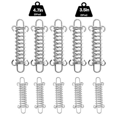 10PCS Tension Springs with Hooks for Tent,Stainless Steel Heavy Duty Windproof Camping Springs, Tarp Springs, Porch Spring, Dog Lead Extension Springs, 5 * 12cm Plus 5 * 9cm