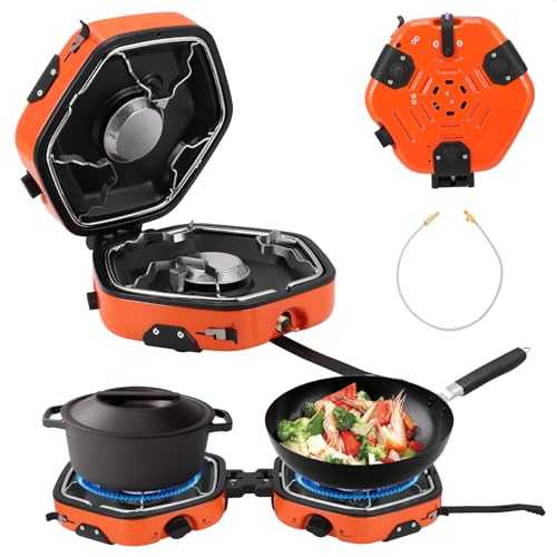 2 Burner Camping Stove with Carrying Bag, Portable Folding Gas Stove for Camping, Backpacking Camp Stove for Outdoor Cooking, With 17,000 BTU Adjustable Burners for BBQ