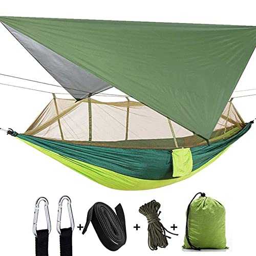 Aerial tent Outdoor Camping 2 Person Hammock and Sun Shelter Portable Parachute Swing Hammocks (Colorful Green)