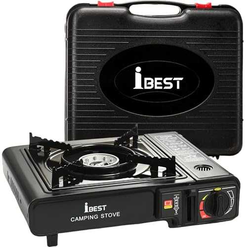 iBest UK Camping Stove Gas Portable in Carry Case | EN417 Compliant | Dual Connection Compatibility | Black
