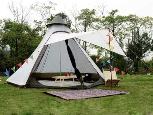 Indian Tent Outdoor Waterproof Double Layer Camping Tower Tent Family Camping Tent Yurt Teepee Tent for Outdoor Hiking 3-4 Person