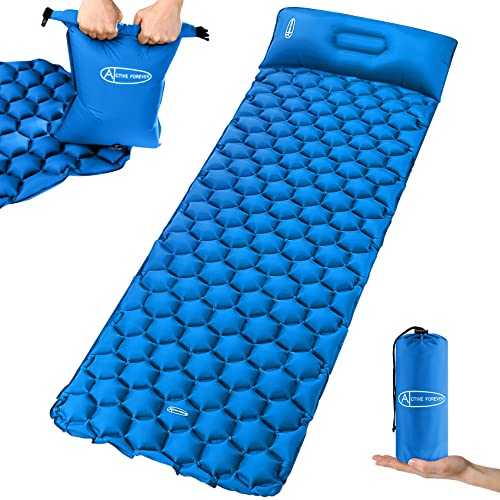 Inflatable Camping Mat, Ultralight Sleeping Mat with Pillow and 20L Pump Bag, Waterproof Air Mattress Single Pad Bed for Outdoor Backpacking Hiking Beach, Blue