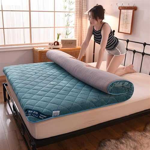 HYUFEIAO Japanese Tatami Sleeping Floor Mat Floor Mattress, Soft Foldable Futon Mattress For Adults Full Size Roll Up Camping Mattress Portable Sleeping Pad Floor Bed(Blue,120X190cm(47 * 74in))