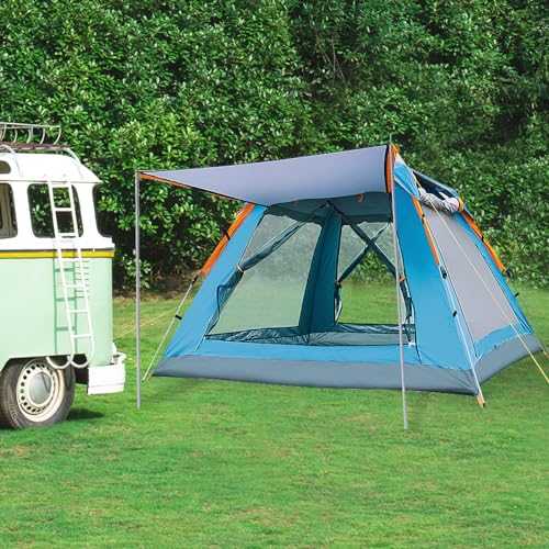 Camping Tent,Pop Up Tent with Porch 3 Man Waterproof & Windproof Camping Tent Large Full Aluminum Frame Backpacking Tent 4 Season Automatic Instant Tent for Traveling