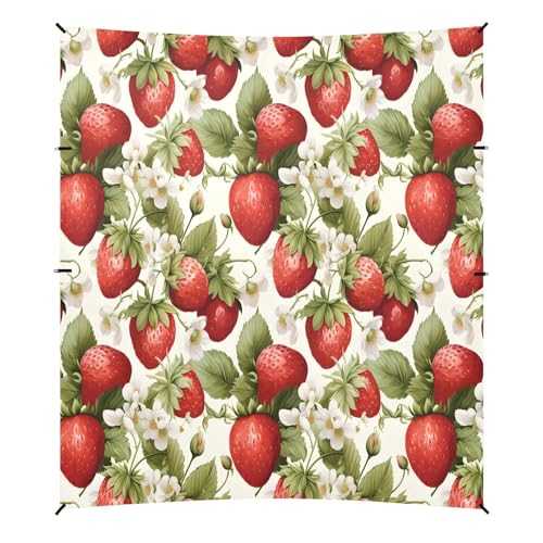 Camping Sun Shelters Strawberry and White Flower Pattern Beach Canopy 126 * 110.2in