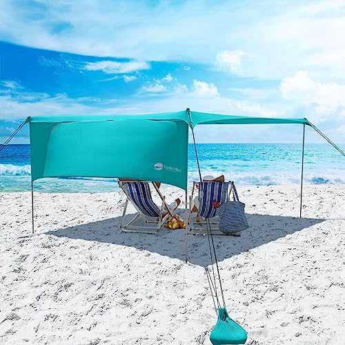 EasierHike Beach Shade Tent with Side Shade, 10×10 Ft Portable Easy Pop Up Beach Canopy, UPF50+ Sun Protection Shelter, Windproof & Water Resistant, Stable with 4 Sandbags, Perfect for Family