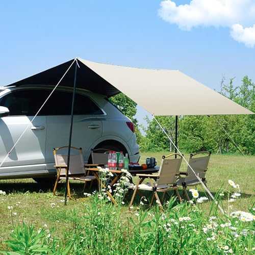 Awning Overland Camping, Waterproof Car Awning Sun Shelter, Waterproof & light Protection Vehicle Awning,quick construction, for Camping/Picnic/Travel,Beige