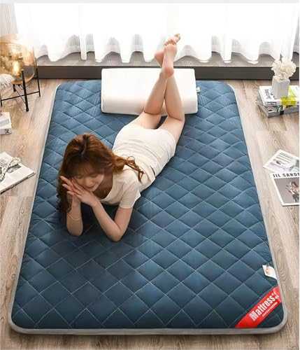 Thick Floor Mattress,Portable Twin/Queen Roll Up Mattress, Folding Camping Mattress,Non-Slip And Breathable Camping Mattress,for Camping Couch(Blue,Full (47x79in))