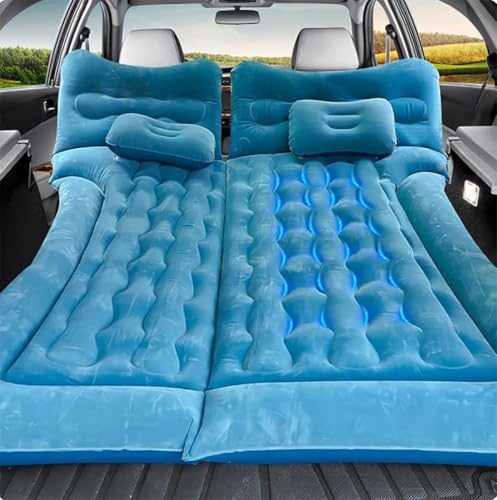 EKsma Car Air Bed Mattress, Inflatable SUV Mat, Thickened Camping Cushion Sleeping Pads with Air Pump 2 Pillows Portable Backseat Rug for Outdoor Travel Home Cars Camping(Blue)