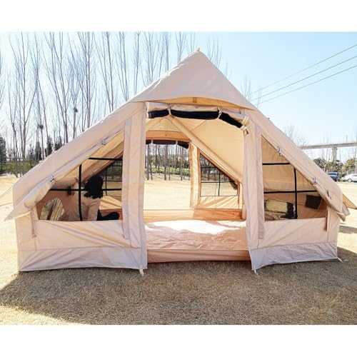 Inflatable Camping Tent with Pump, Air Glamping Tents, Easy Setup 4 Season Waterproof and Windproof Blow up Tent, Self-Supporting Structure Cabin Tent, 4-5 Person Inflatable House Tent
